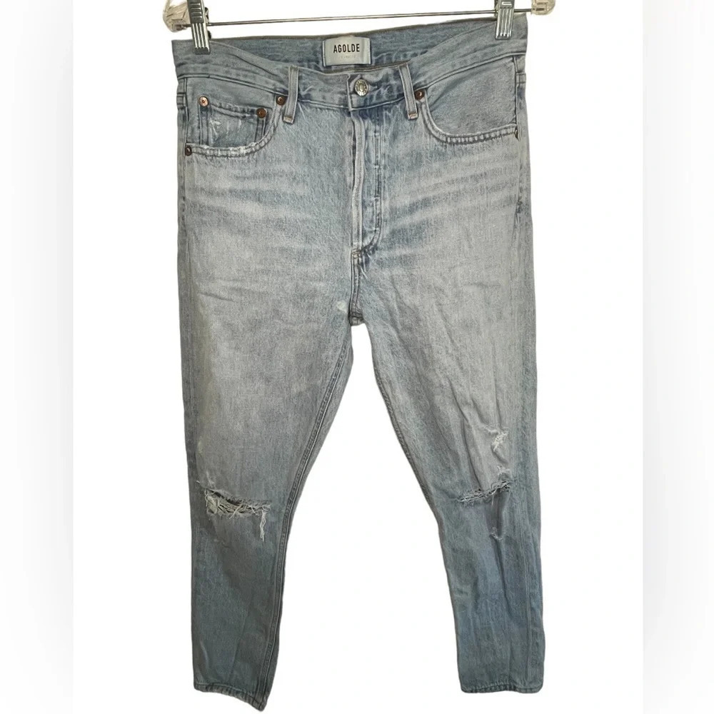 Agolde Jamie Classic Straight Leg Distressed High Rise Denim Jeans Women Size 28